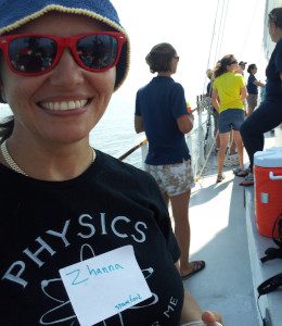 A student wearing a physics shirt at a competition
